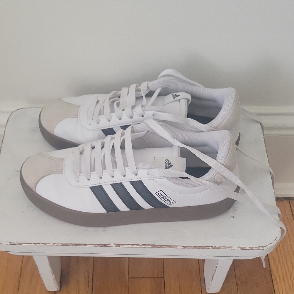 Adidas Women's White and Black Striped Sneakers
